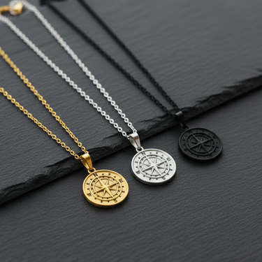 The Northstar Compass Pendant Necklace (Black)