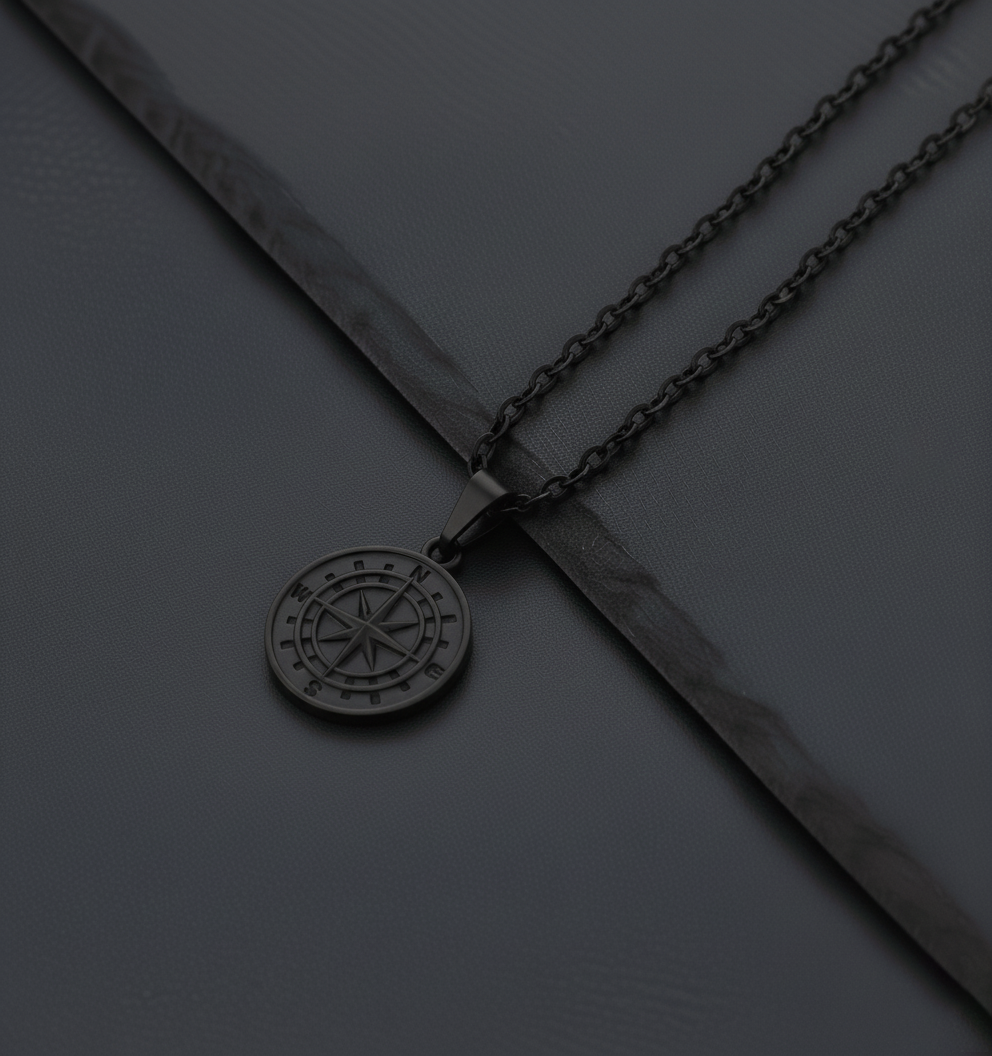 The Northstar Compass Pendant Necklace (Black)