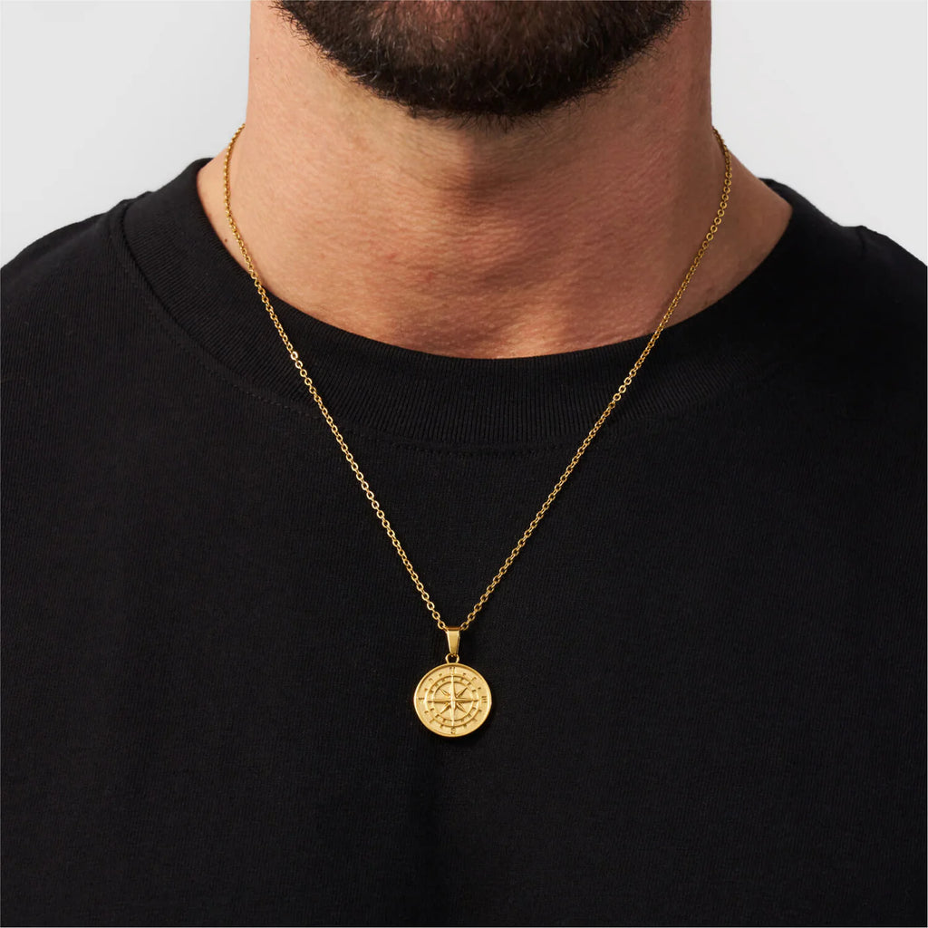 Halskette mit Northstar-Kompass-Anhänger (Gold) 